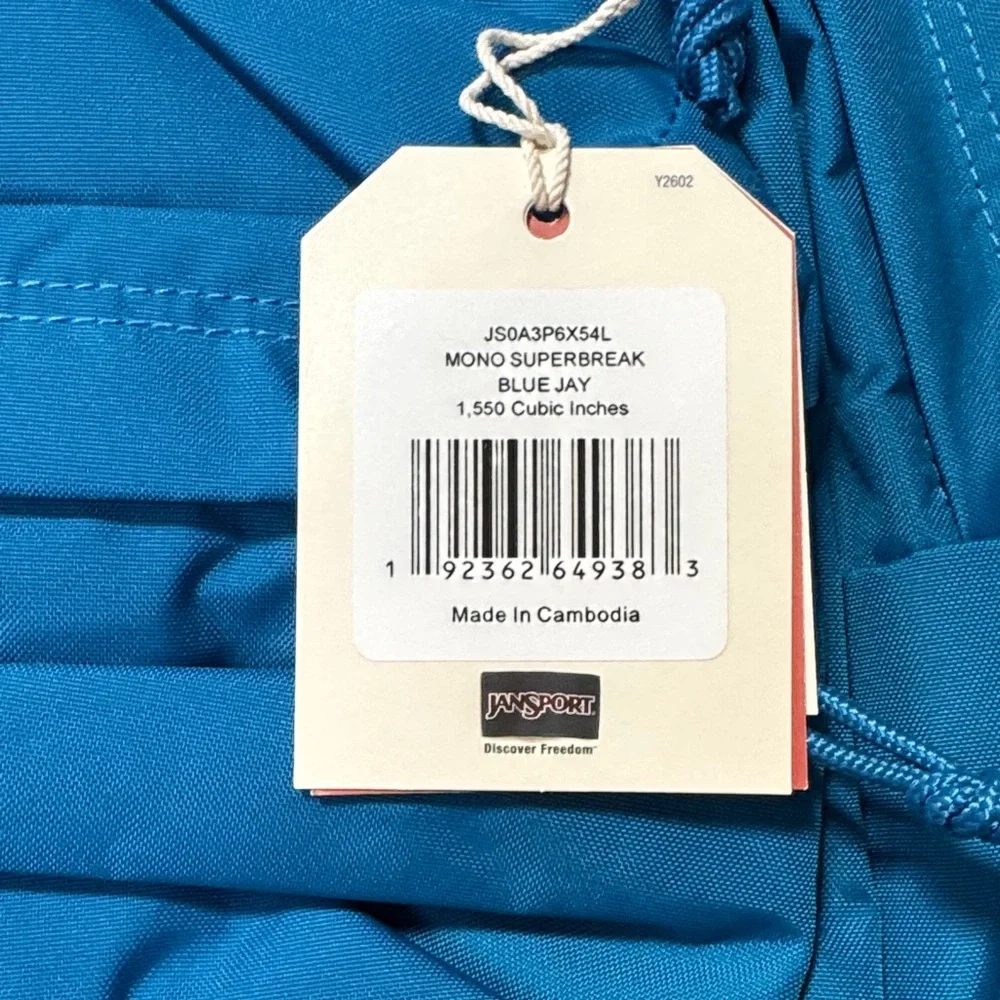 JanSport Mono SuperBreak 25L Backpack Blue Jay NWT Brand New Laptop Sleeve - Picture 7 of 7